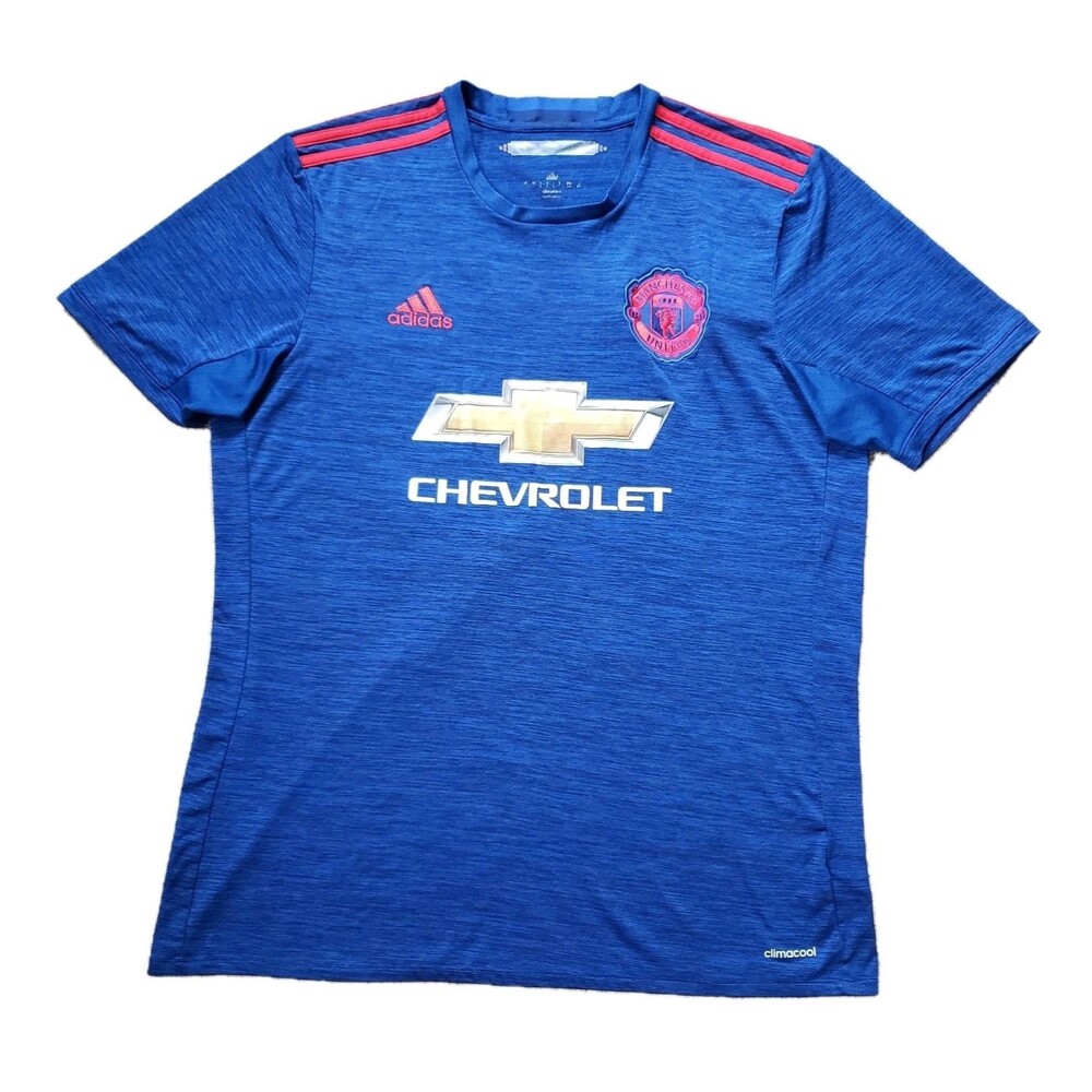 Adidas Manchester United 2016/2017 Sz Large Mens Blue Away Jersey Soccer Chevy